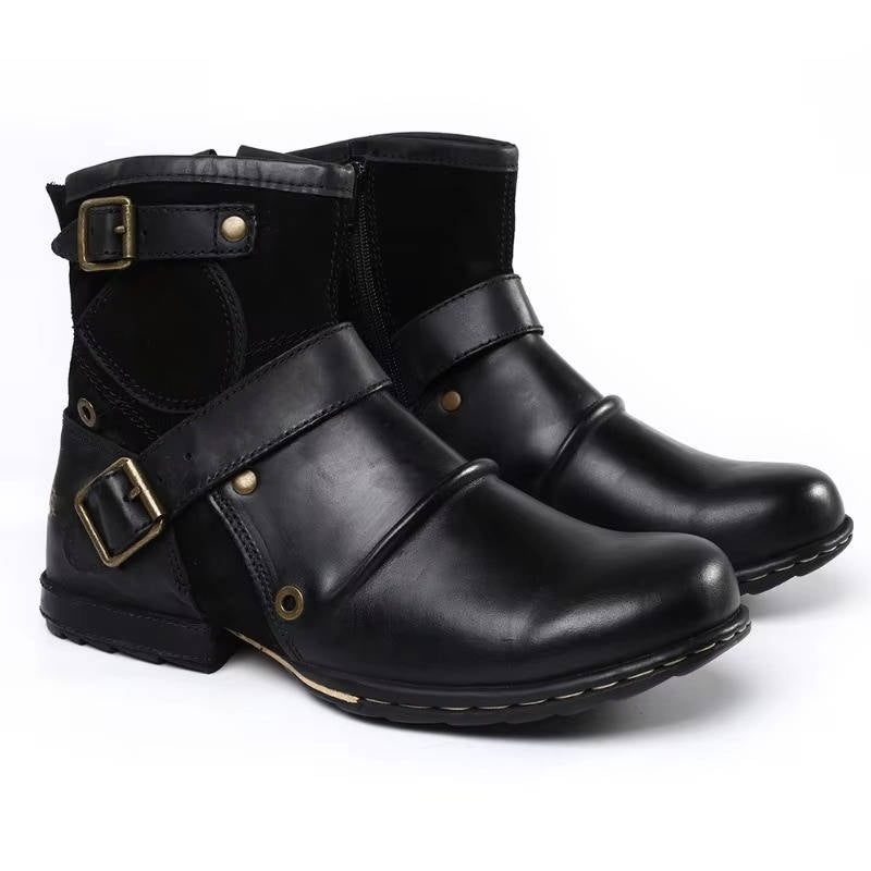 Men's Ankle Boots Vintage Buckle Slip On Leather Casual