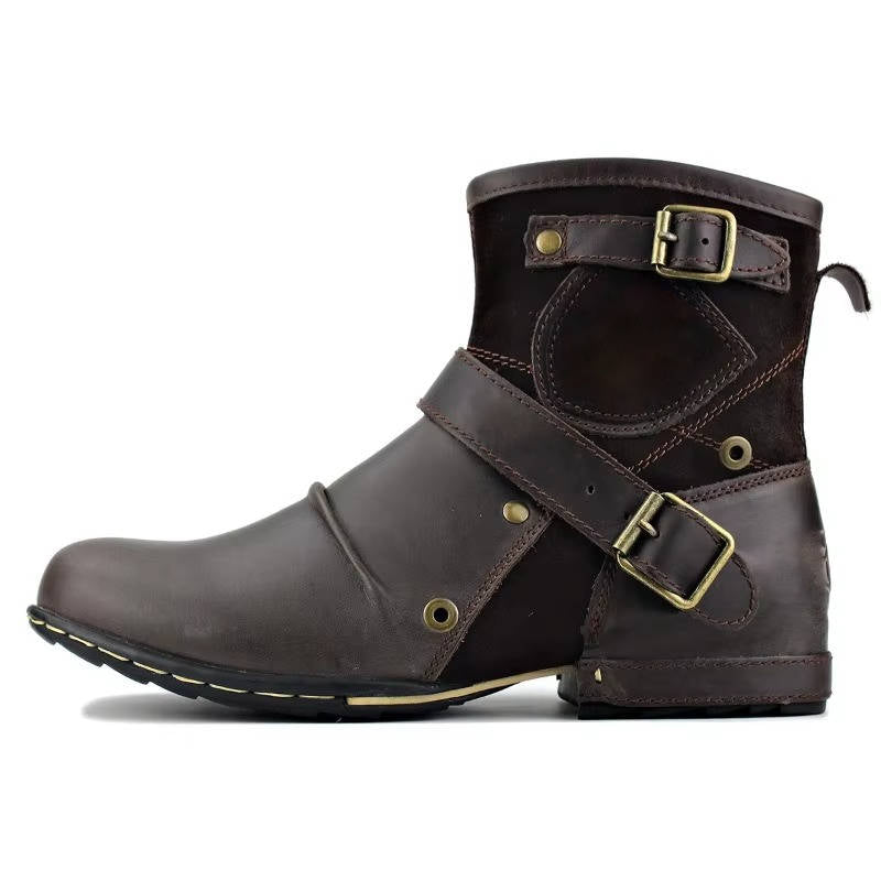 Men's Ankle Boots Vintage Buckle Slip On Leather Casual
