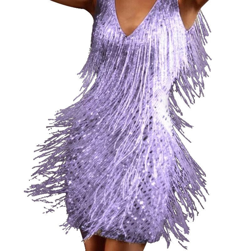 Womens Cocktail Mini Dress Fringe Sequin