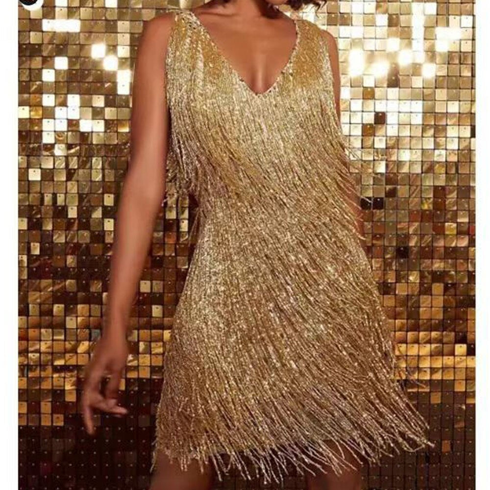 Womens Cocktail Mini Dress Fringe Sequin