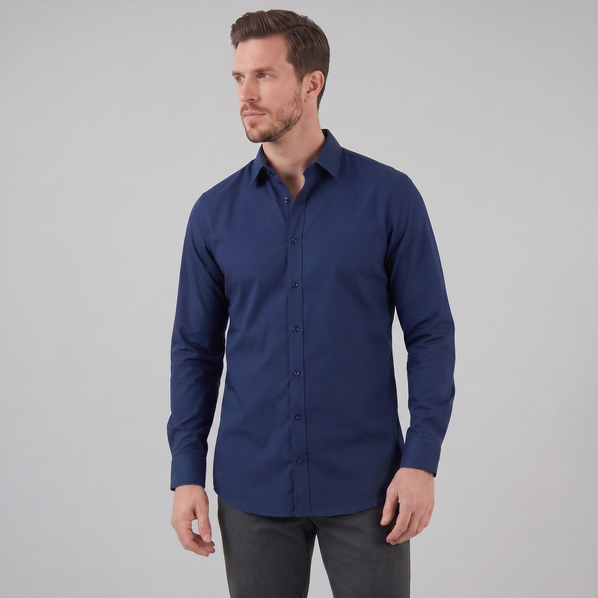 Mens Dress Shirt Slim Fit Long Sleeve Point Collar