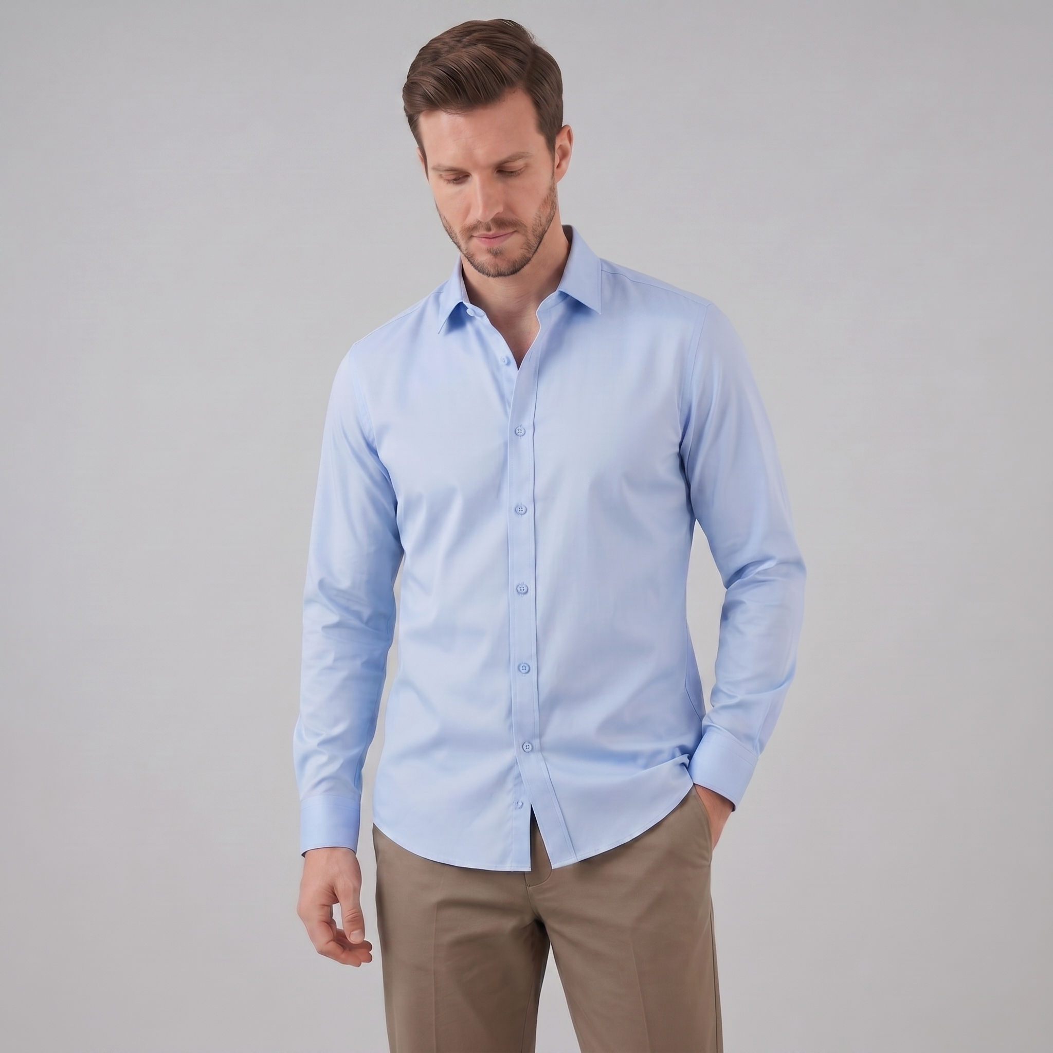 Mens Dress Shirt Slim Fit Long Sleeve Point Collar