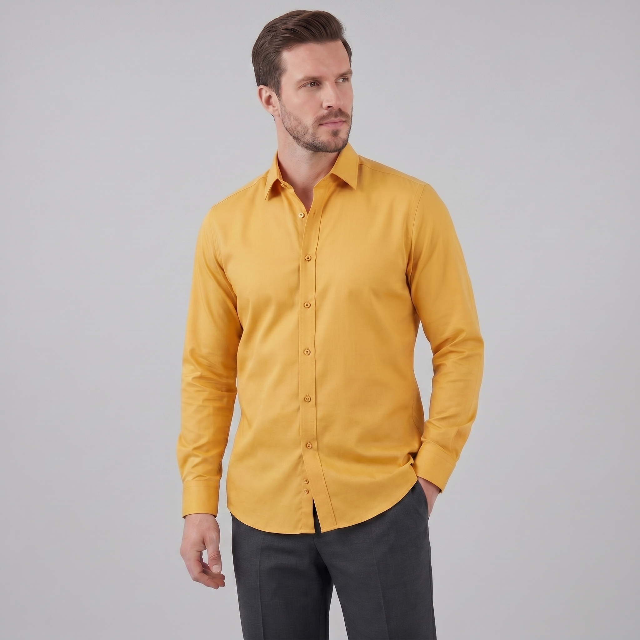 Mens Dress Shirt Slim Fit Long Sleeve Point Collar