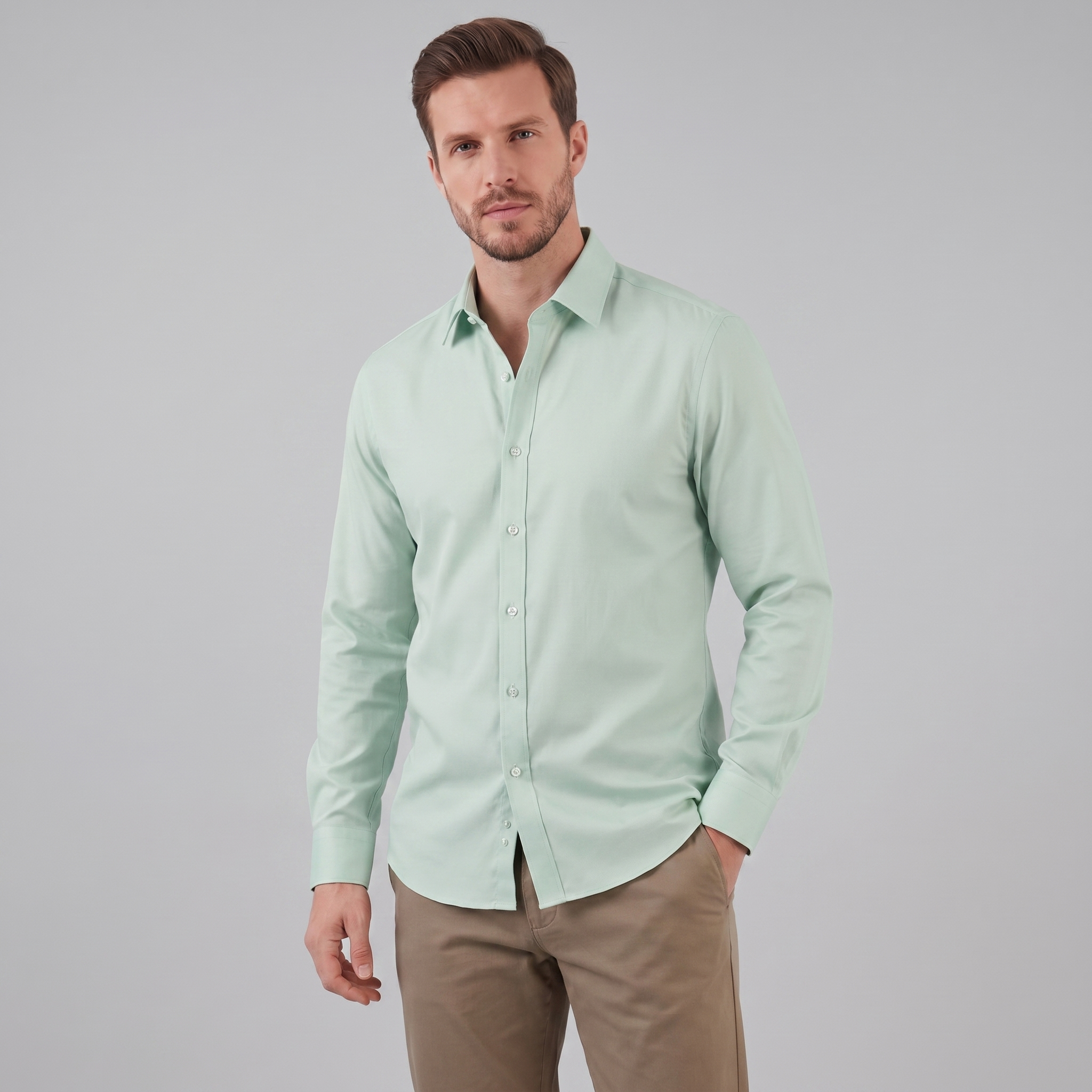 Mens Dress Shirt Slim Fit Long Sleeve Point Collar