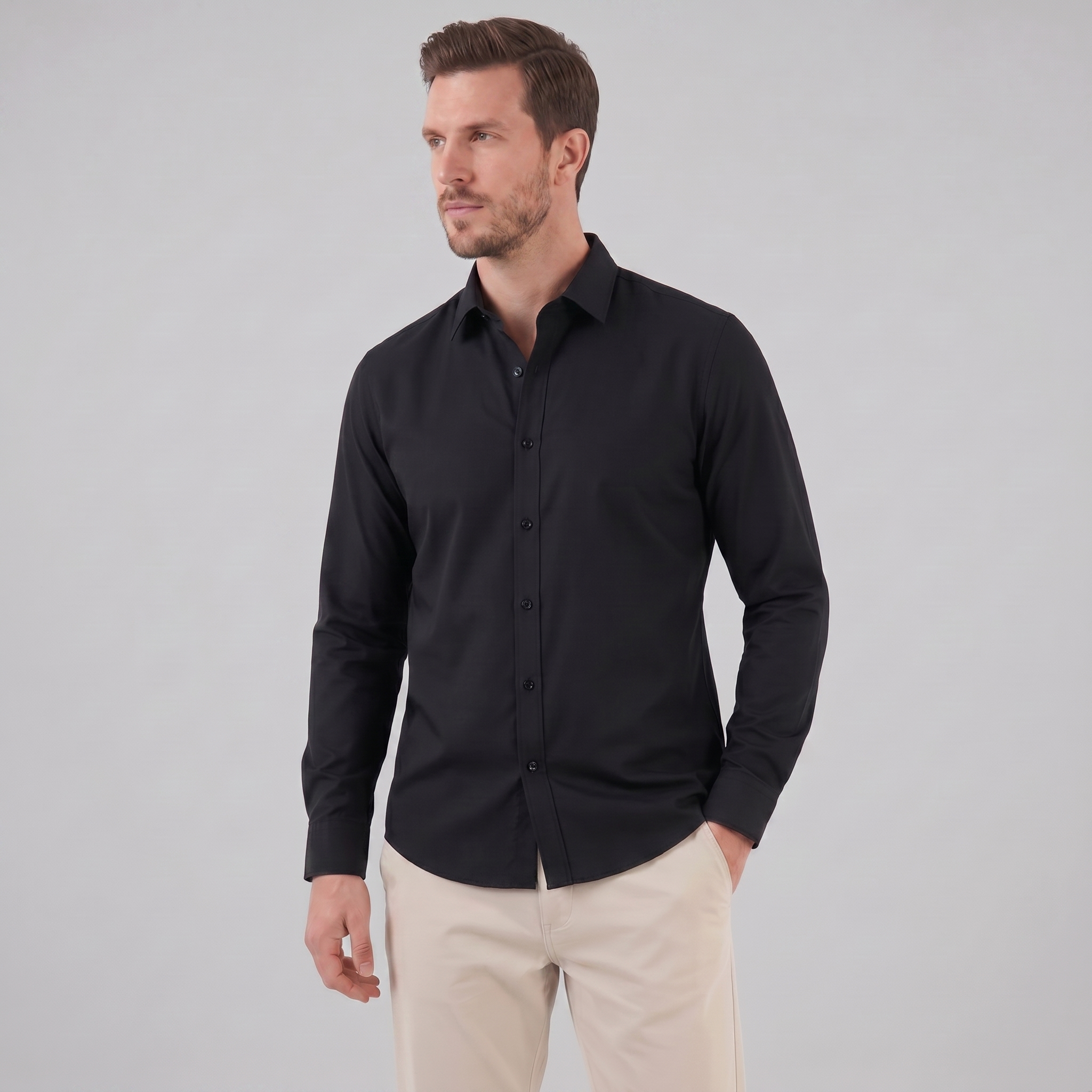 Mens Dress Shirt Slim Fit Long Sleeve Point Collar