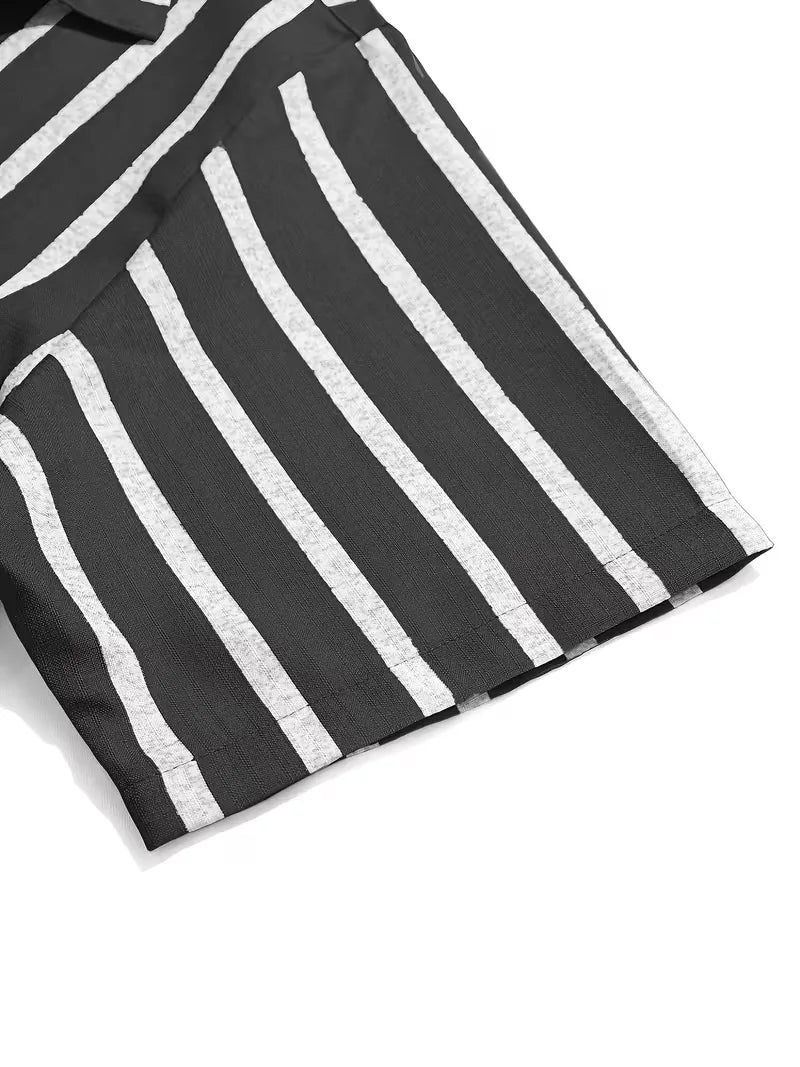 Mens Short Sleeve V Neck Stripe Shirt