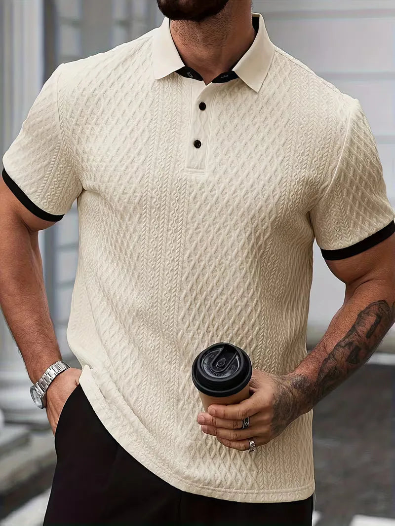 Mens V Neck Polo Jacquard Pattern