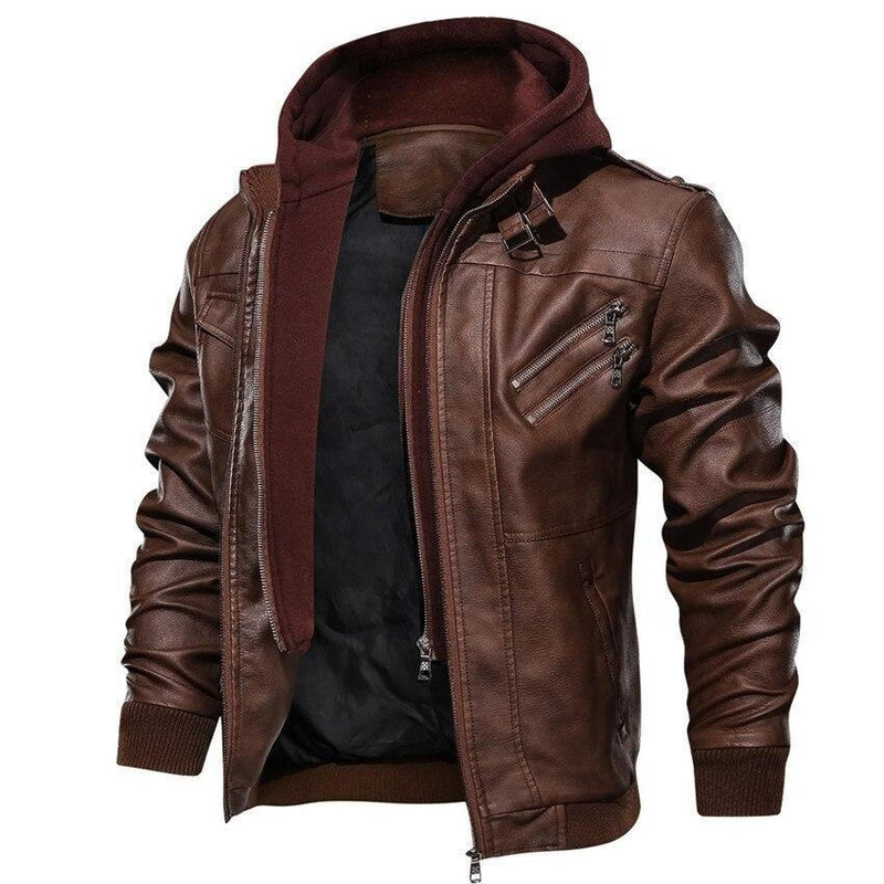 Men's Jacket Removable Hood Stand Collar Zip Up Casual