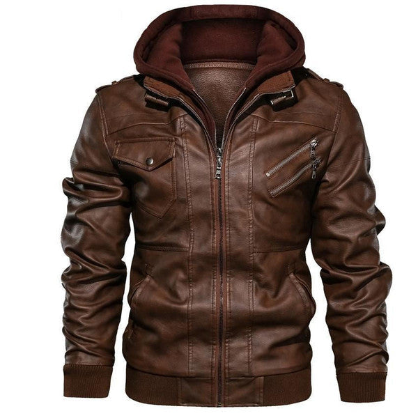 Men's Jacket Removable Hood Stand Collar Zip Up Casual