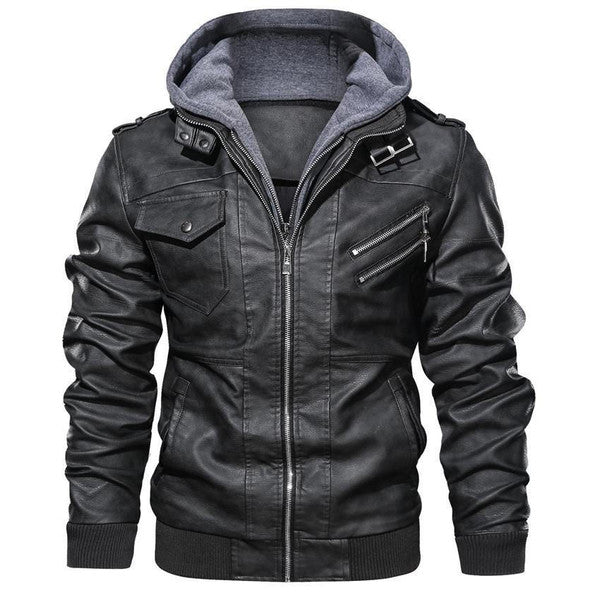 Men's Jacket Removable Hood Stand Collar Zip Up Casual