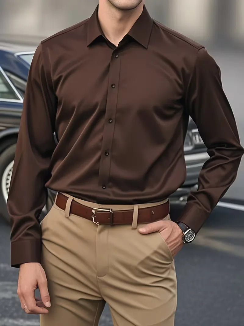 Mens Slim Fit Dress Shirt Mandarin Collar