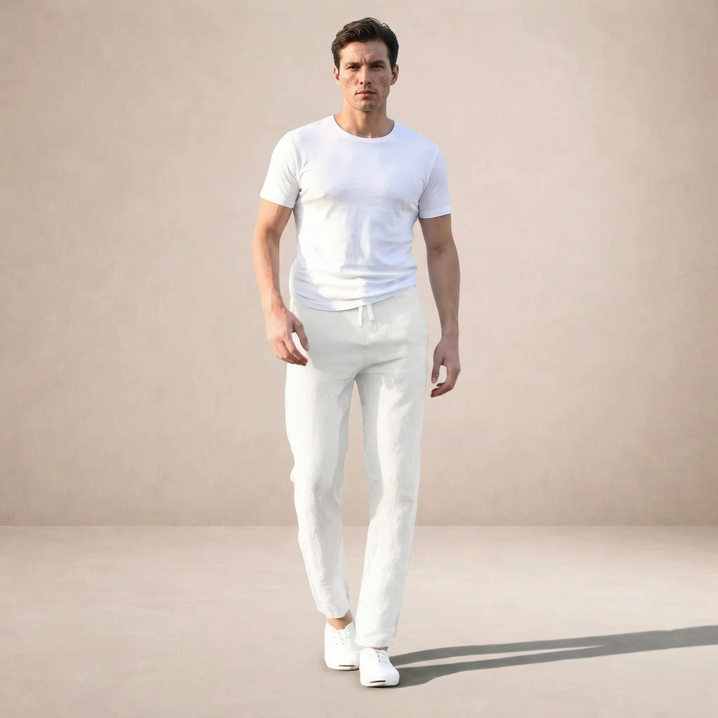 Men's Linen Summer Pants Regular Fit Breathable Fabric Elastic Waist