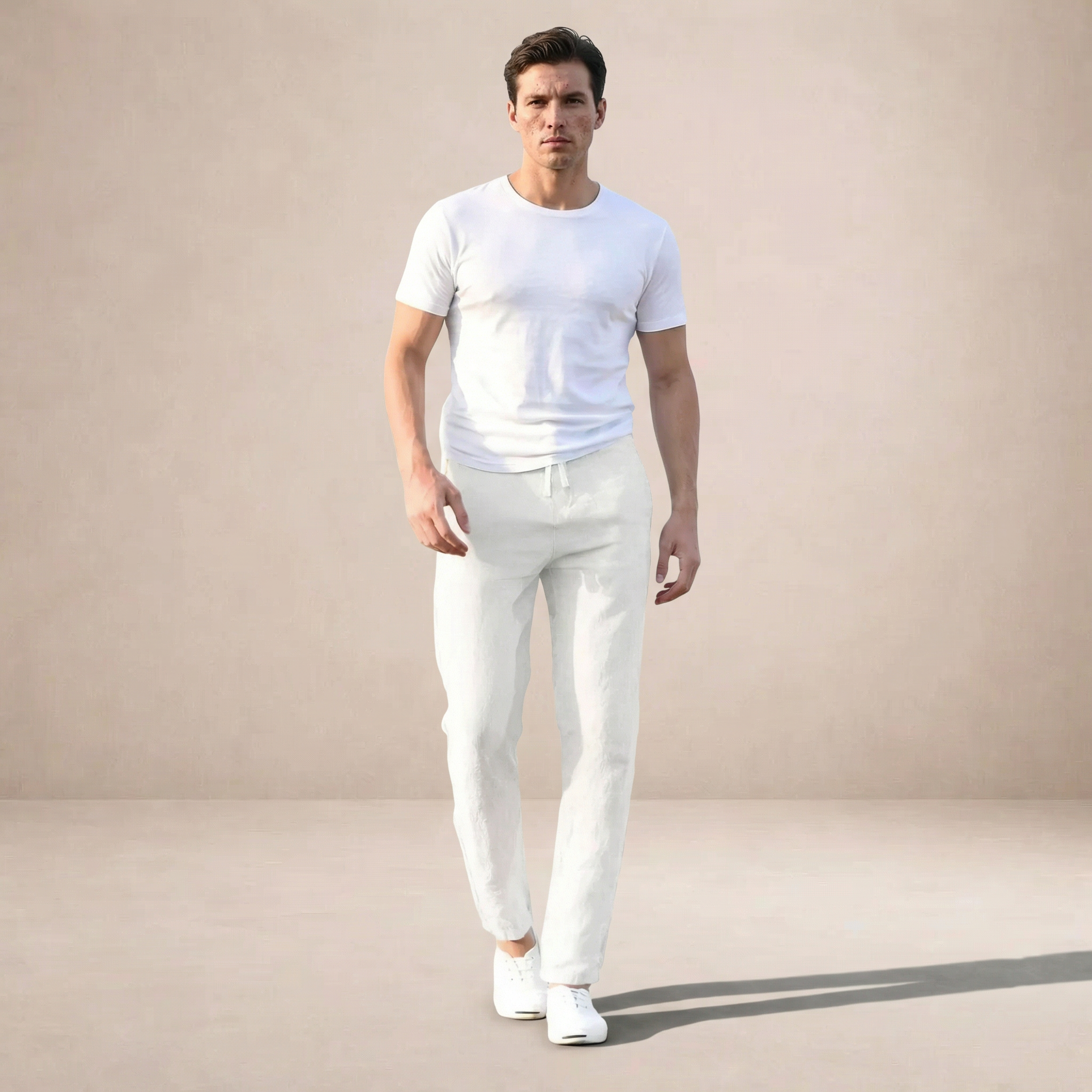 Men's Linen Summer Pants Regular Fit Breathable Fabric Elastic Waist