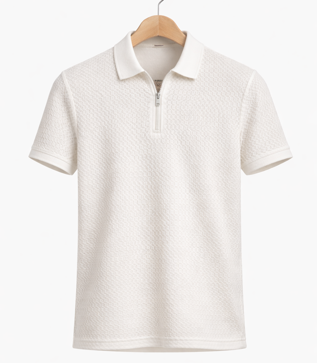 Mens Polo Zip Closure Short Sleeve Textured Five Color