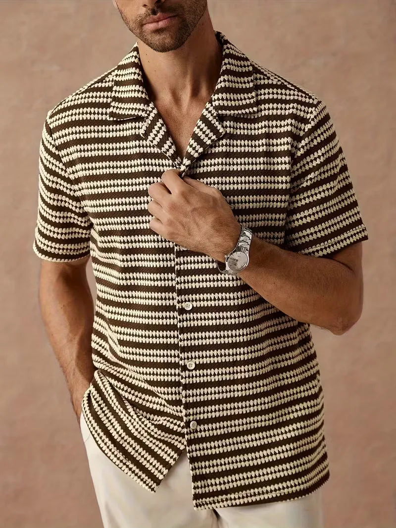 Mens Short Sleeve Jacquard Stripe Shirt