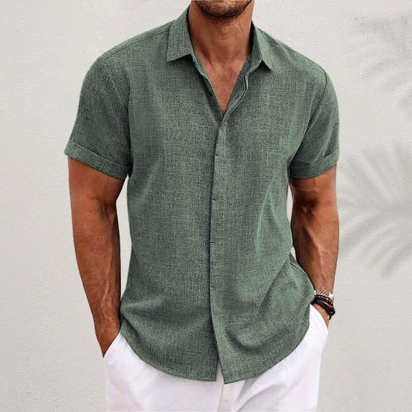 Mens Linen Shirt Short Sleeve Summer Five Color