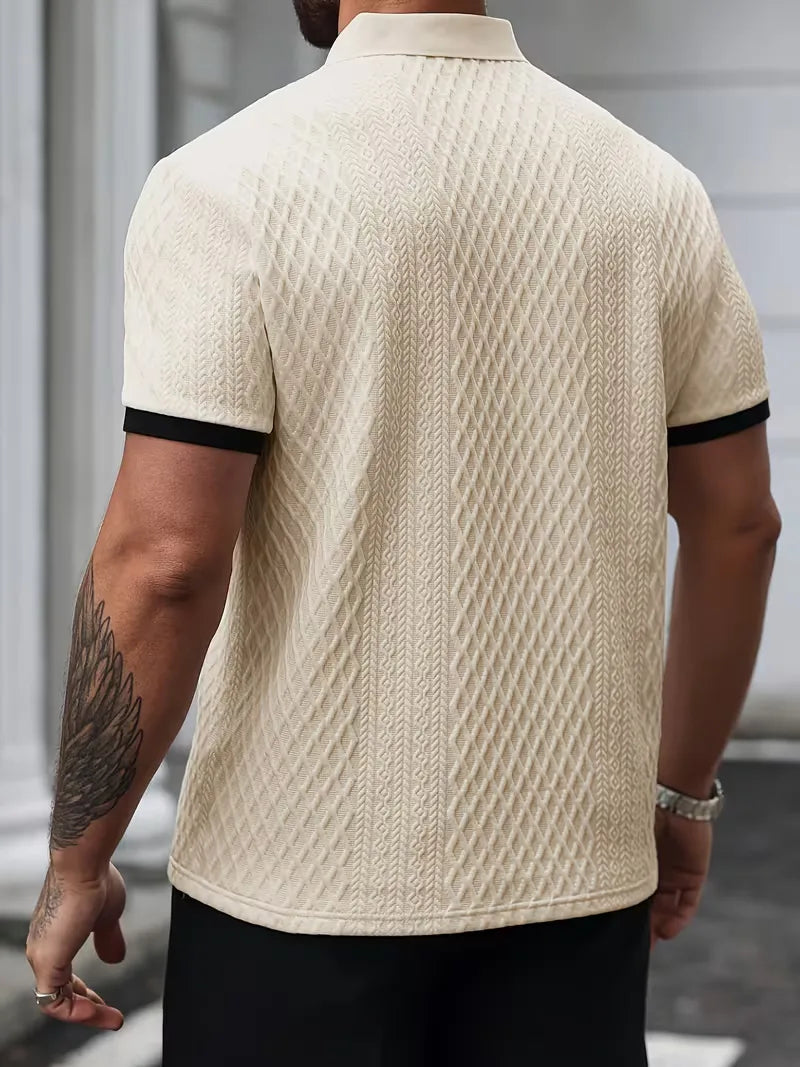 Mens V Neck Polo Jacquard Pattern