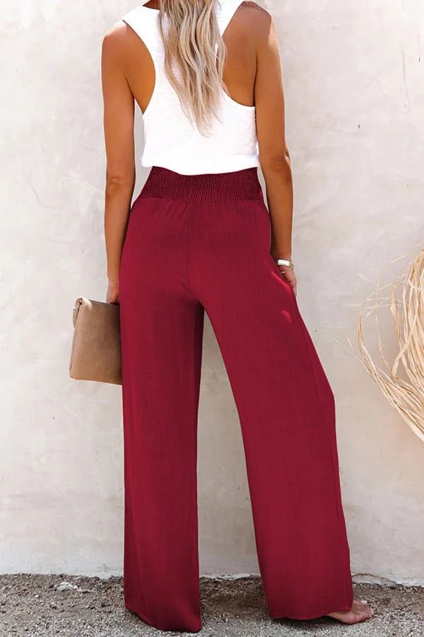 High Waist Trousers Smocked Waist