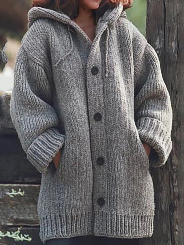 Women's Long Cardigan Hooded Oversized Knit Open Front Layering