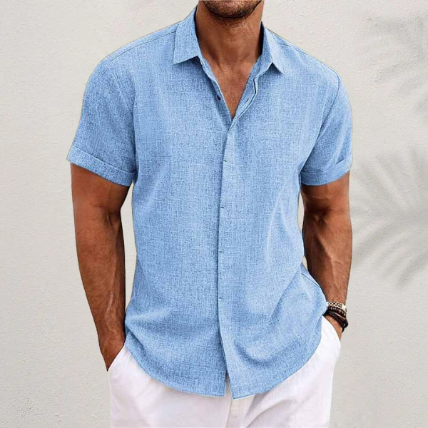 Mens Linen Shirt Short Sleeve Summer Five Color