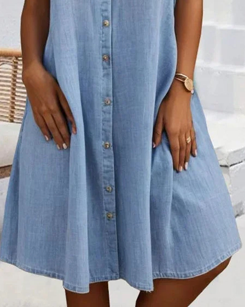 Denim Look Shirt Dress Button-Down