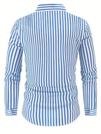 Mens Vertical Stripe Dress Shirt Mandarin Collar