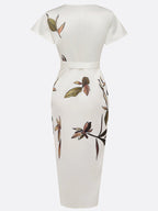 Wrap Dress V-Neck Flutter Sleeve Ribbon Belt Floral