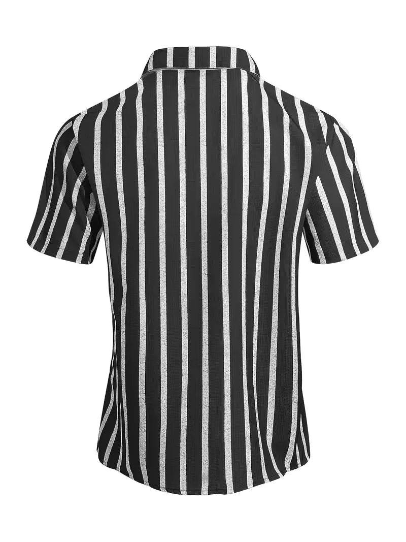 Mens Short Sleeve V Neck Stripe Shirt
