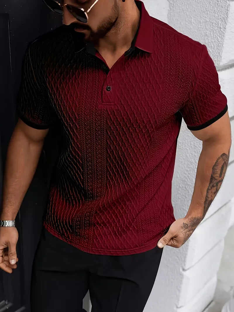 Mens V Neck Polo Jacquard Pattern
