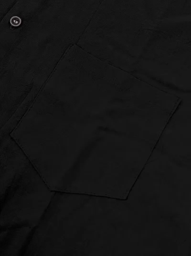 Mens Short Sleeve Linen Shirt Chest Pocket