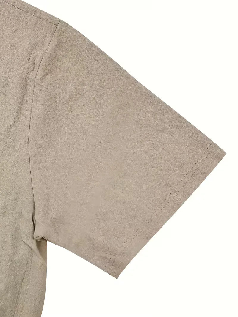 Mens Short Sleeve Linen Shirt Chest Pocket
