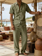 Mens Summer Linen Set Short Sleeve