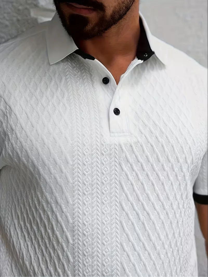 Mens V Neck Polo Jacquard Pattern