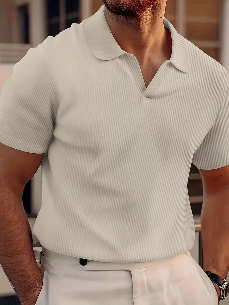 Mens Short Sleeve V Neck Waffle Polo