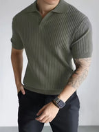 Mens V Neck Ribbed Texture Polo