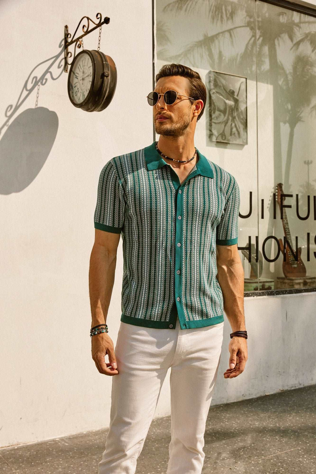 Mens Striped Polo Short Sleeve Contrast Collar Three Color