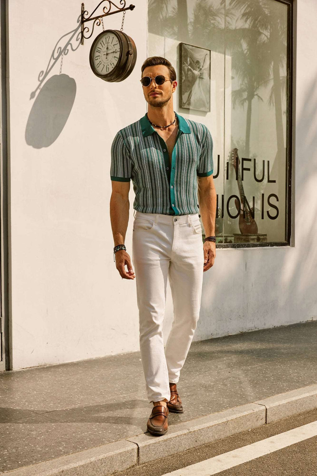 Mens Striped Polo Short Sleeve Contrast Collar Three Color