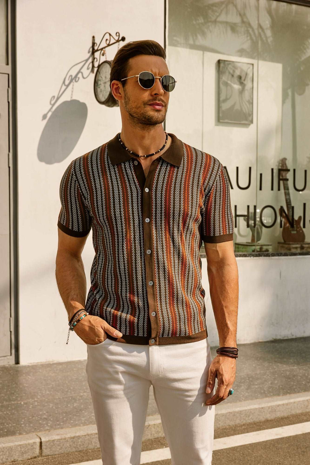 Mens Striped Polo Short Sleeve Contrast Collar Three Color