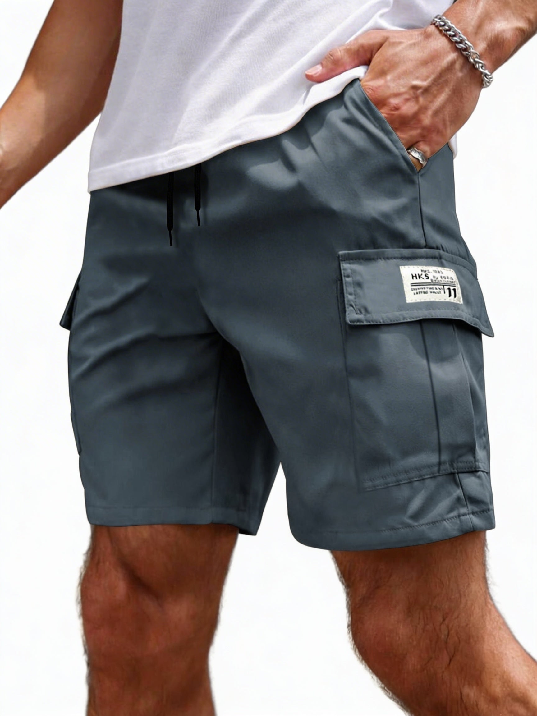 Mens Cargo Shorts Drawstring Waist Side Pocket Five Color