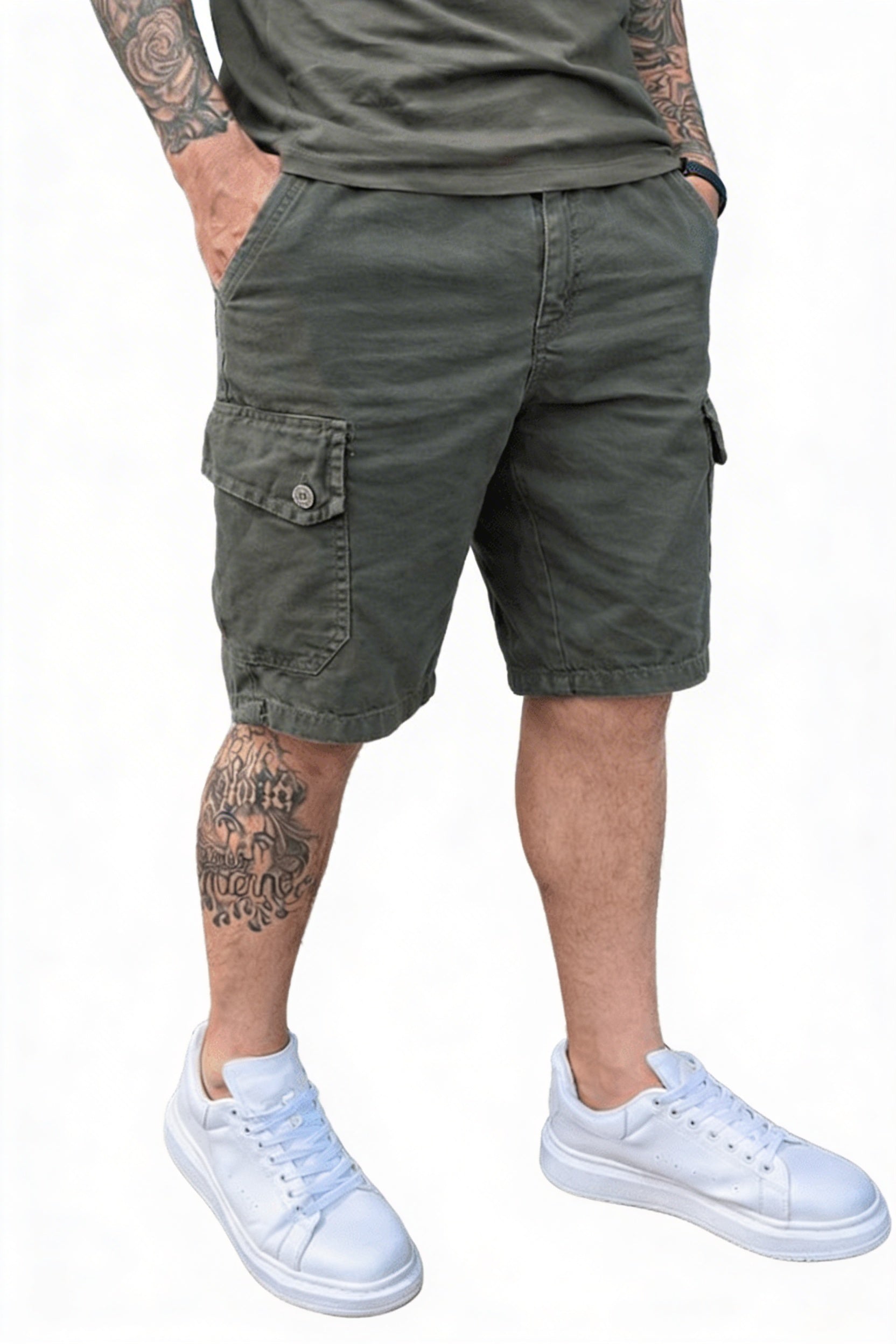 Mens Cargo Shorts Adjustable Hem Side Pocket Five Color