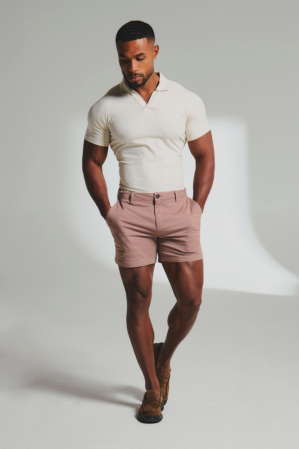 Mens Chino Shorts Slim Fit Stretch Short Inseam Pink