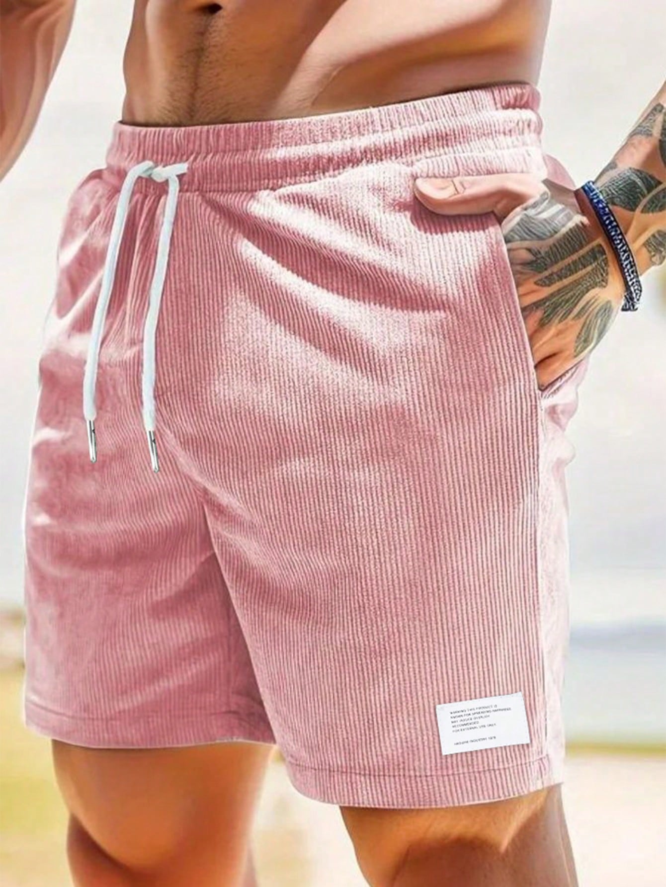 Mens Shorts Elastic Waist Drawstring Relaxed Fit Five Color