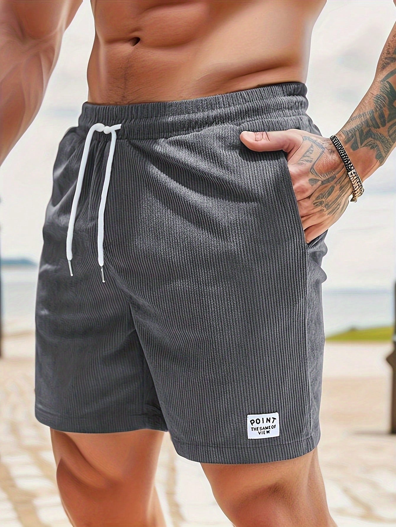 Mens Shorts Elastic Waist Drawstring Relaxed Fit Five Color
