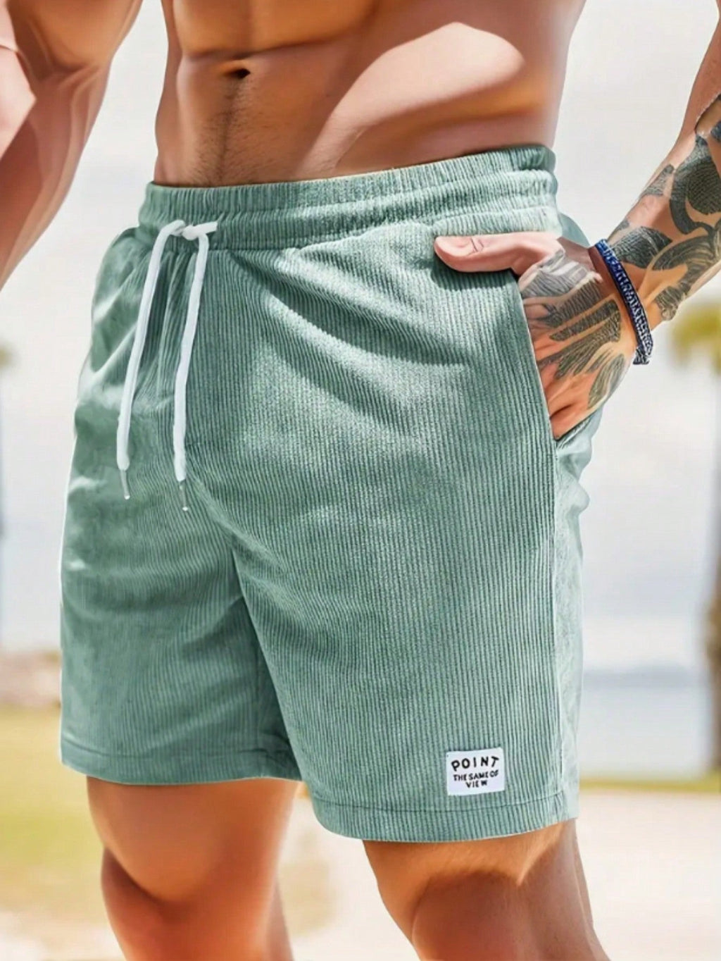 Mens Shorts Elastic Waist Drawstring Relaxed Fit Five Color