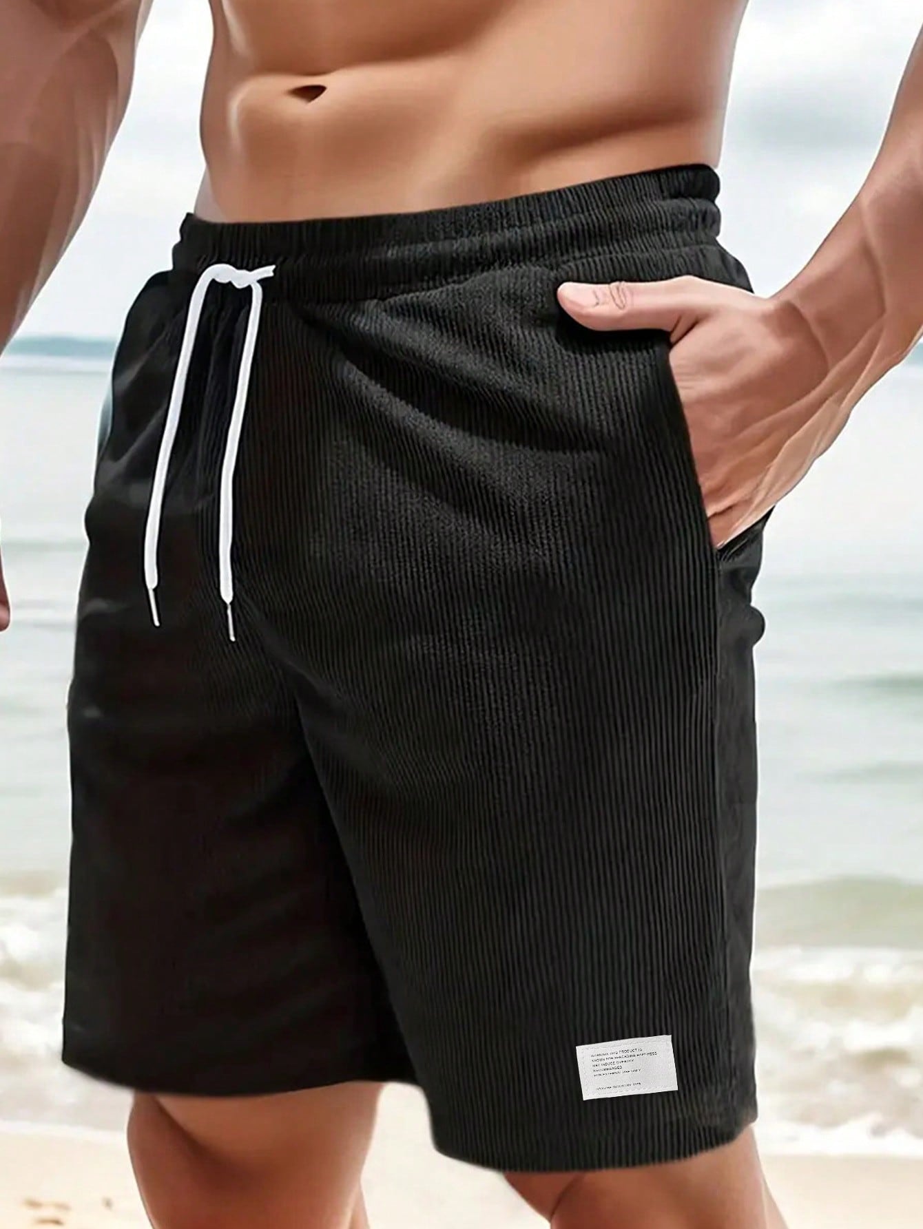 Mens Shorts Elastic Waist Drawstring Relaxed Fit Five Color