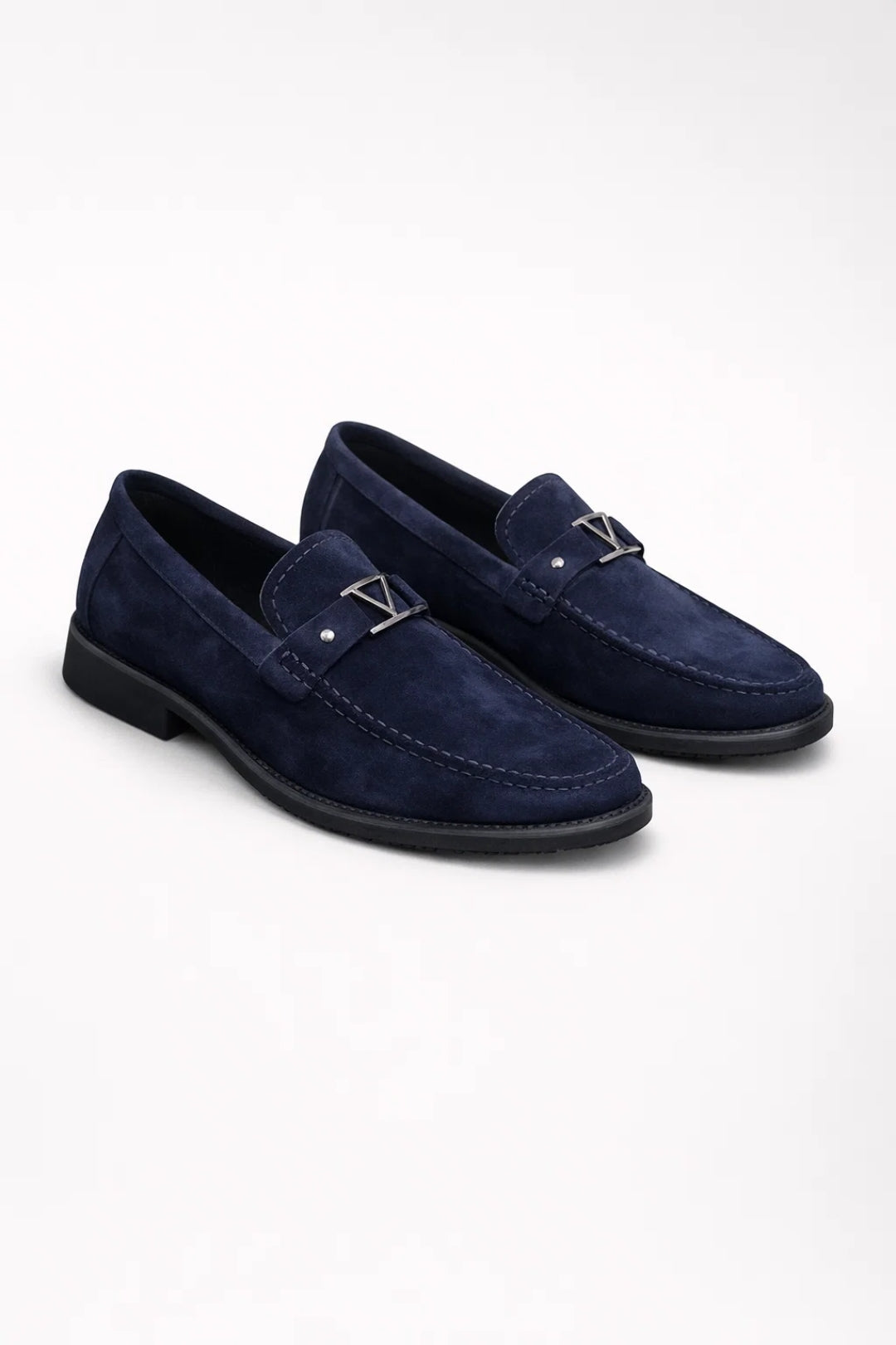 Mens Suede Loafer Buckle Detail Navy