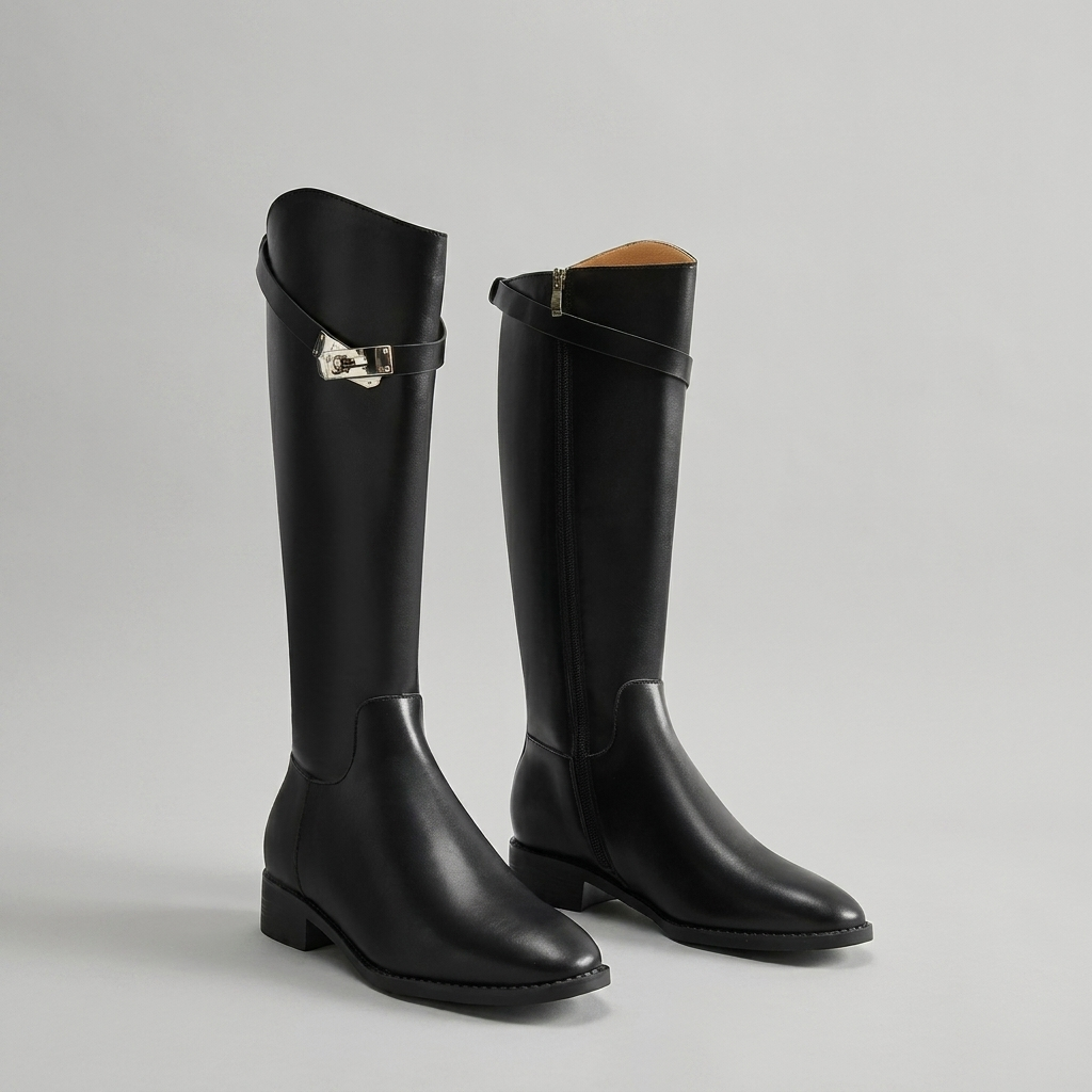 Knee High Boots Belt Detail Block Heel Fall Winter