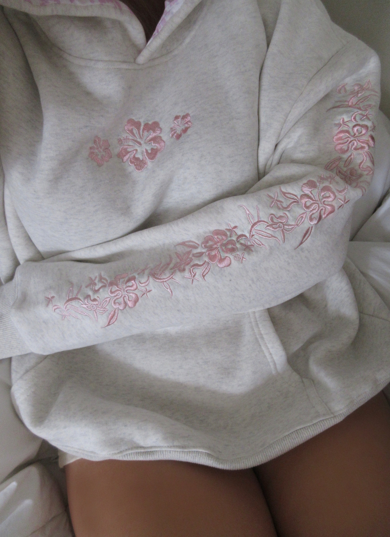 Hibiscus Print Hoodie Graphic Fleece Fall Casual Pullover