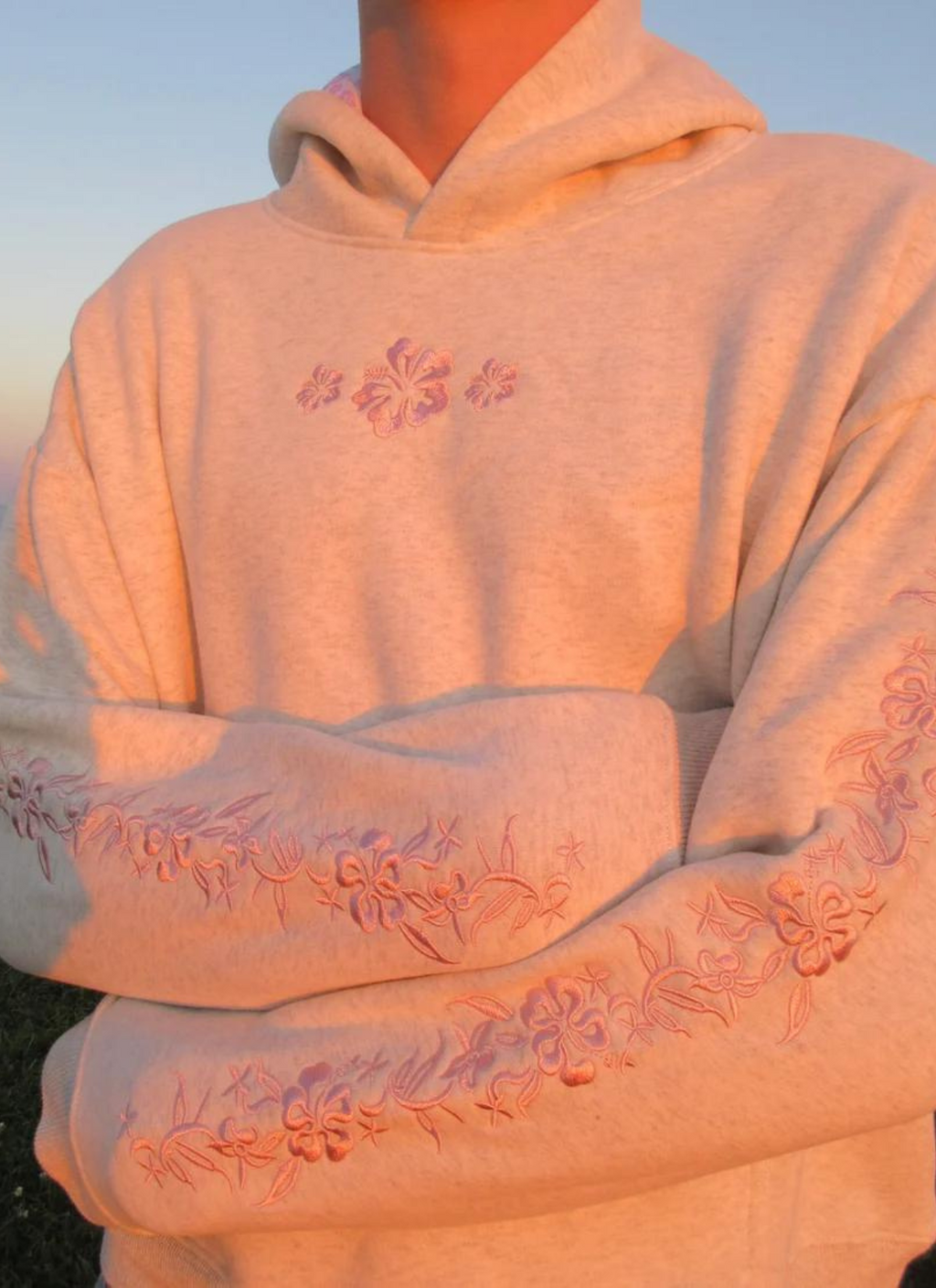 Hibiscus Print Hoodie Graphic Fleece Fall Casual Pullover