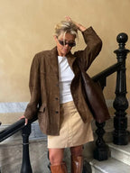 Women's Suede Jacket Brown Long Sleeve Pockets Fall